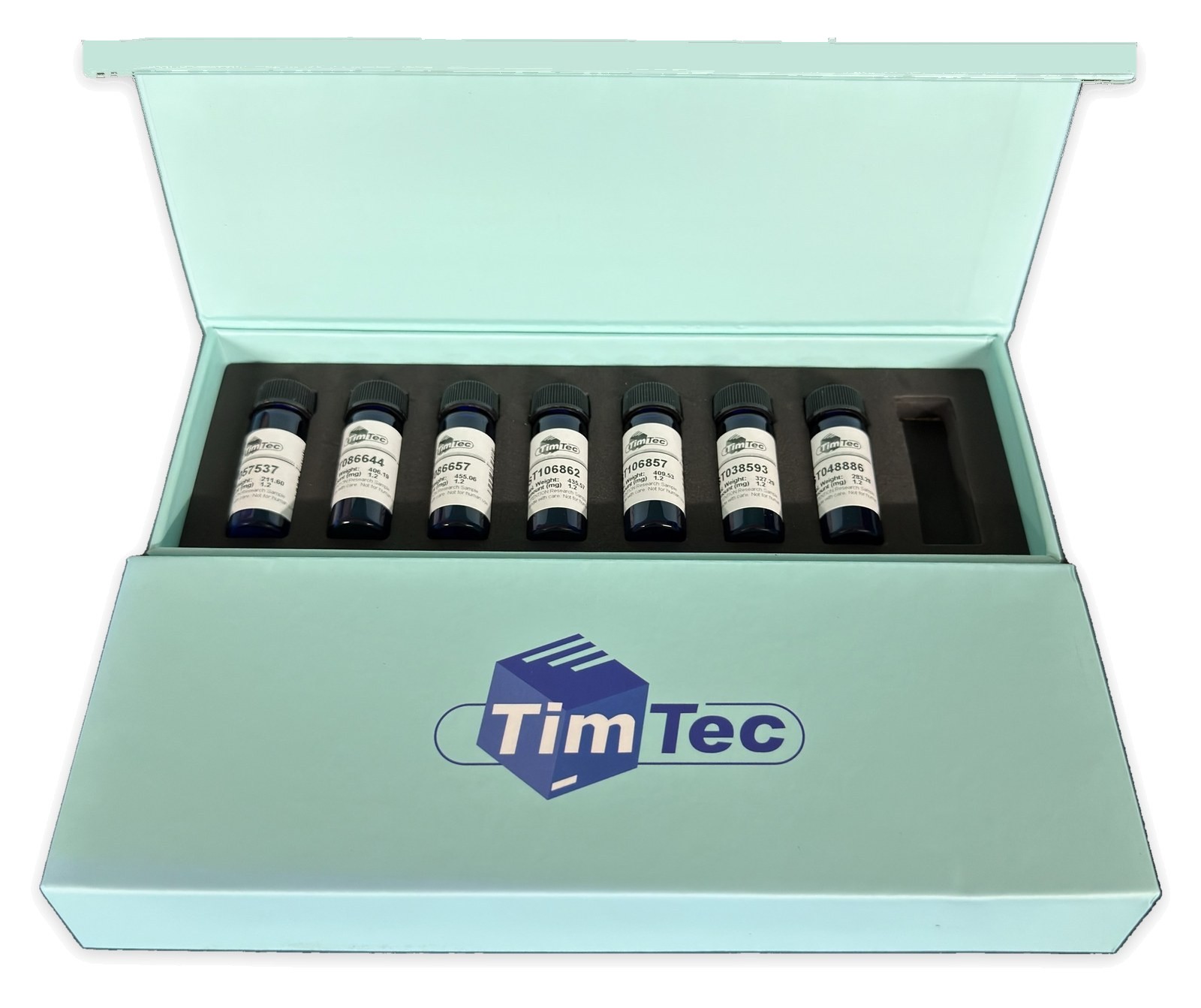 TimTec research compounds in foam-lined shipping box