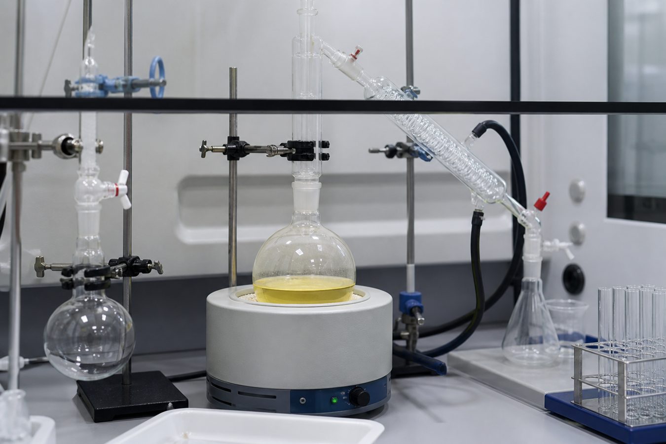 Custom organic synthesis apparatus in a laboratory fume hood
